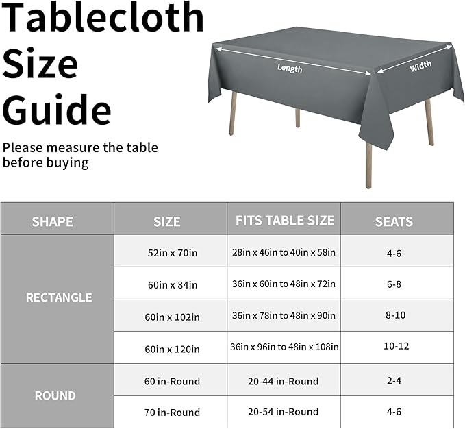 Easy-Going Faux Linen Waterproof Spill-Proof Tablecloth Stain Resistant Rectangle Table Cloth Wrinkle Free Decorative Fabric for Kitchen, Dining, Party, Weddings, Restaurants (60x120 in, Dark Grey)