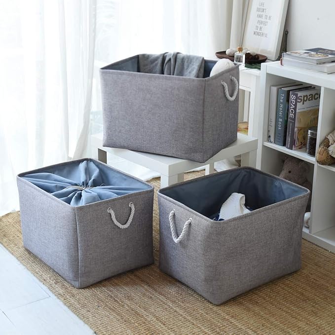 TheWarmHome Fabric Storage Bins Baskets for Organizing, Large Sturdy Storage Basket W/Handles, Decorative Foldable Storage Baskets for Shelves Closet Nursery Toy (X Large - 3 Pack 17.7L횞13.8W횞9.8H)