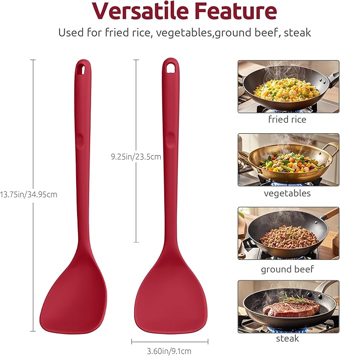 U-Taste 600쨘F Heat Resistant Wok Spatula: 13.76" Long, 3.63" Wide Silicone Cooking Utensils with Flexible Edge & Sturdy Core, for Kitchen Stir Fry, Serving, Scoop, in Non-Stick Pan, Carbon Steel (Red)