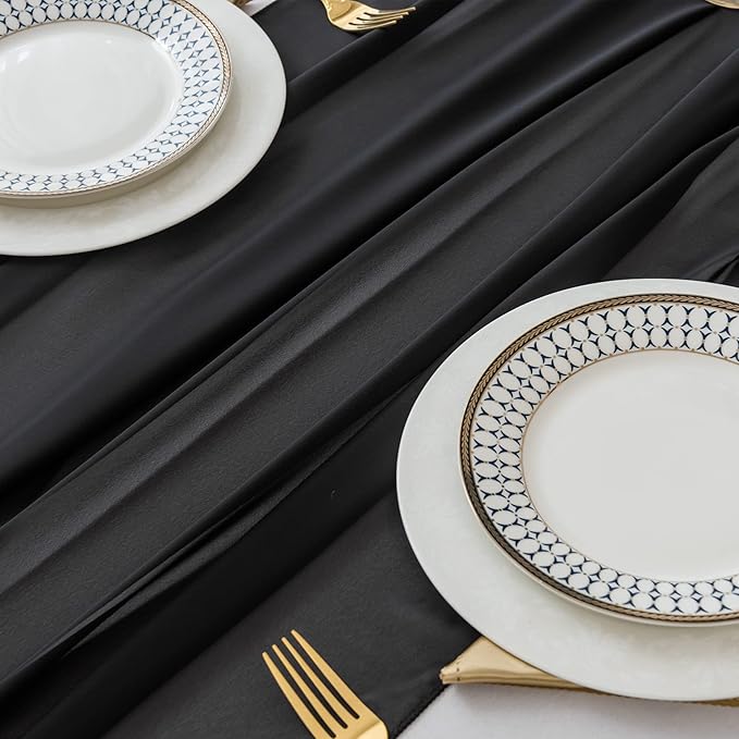flohar 6Pack 9ft Chiffon Table Runner 14x108 Inch Sheer Romantic Table Runner for Wedding Birthday Party Bridal Shower Outdoor Decoration-Black
