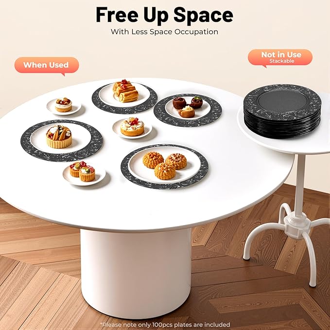 50pcs Black Charger Plates, 13" Round Reusable Classic Bulk Chargers for Dinner Plates, Wedding, Bridal Shower