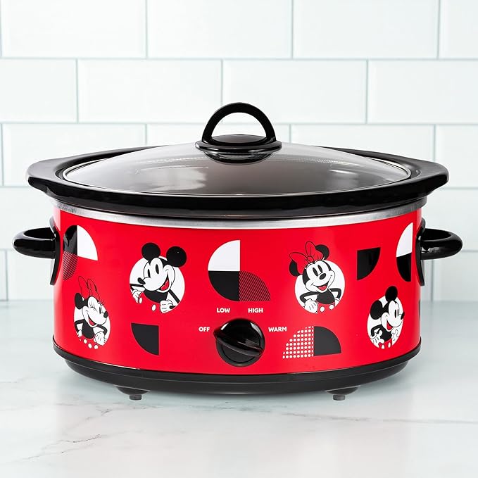 Uncanny Brands Disney Mickey and Minnie Mouse 5-Quart Slow Cooker ??Officially Licensed, Removable Stoneware, Adjustable Temperature, Easy-Clean Design
