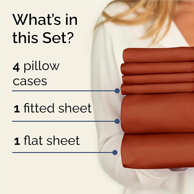 Full 6 Piece Sheet Set - Cooling & Breathable Bed Sheets - Hotel Luxury Bed Sheets for Women, Men, Kids & Teens - Bedding with Deep Pockets & Easy Fit - Soft and Wrinkle Free - Full Terracotta Sheets