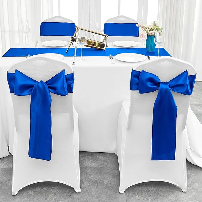 4-Pack Royal Blue Satin Table Runner 12 x 108 Inch Long Bright and Smooth Silk Fabric Table Runner for Wedding Banquet Birthday Party Decoration