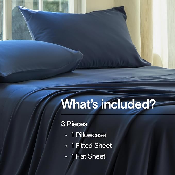 DOZ Sheet Set, 100% Viscose derived from Bamboo, Organically Grown, Buttery Soft, Cooling Sheets, High GSM, Deep Pockets - 3 Piece - 1 Pillowcase 1 Fitted Sheet 1 Top Sheet (Sapphire, Twin)