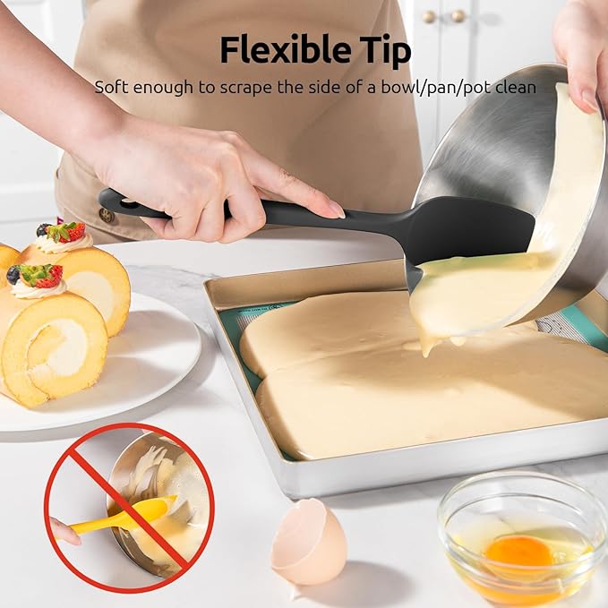 U-Taste 600쨘F Heat Resistant Silicone Spatulas: Flexible Food-Grade Silicon Baking Scraper, Kitchen Cooking Mixing Utensils with Upgraded Sturdy Handle Tip for Nonstick Cookware (4-Pc., Black)