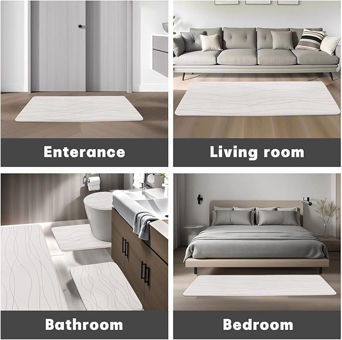YIHOUSE Memory Foam Bathroom Rug Sets 3 Piece, Ultra Absorbent Bath Mat for Bathroom - Non-Slip Machine Washable & Dry Quickly, 3 Piece Bathroom Mat Set,White