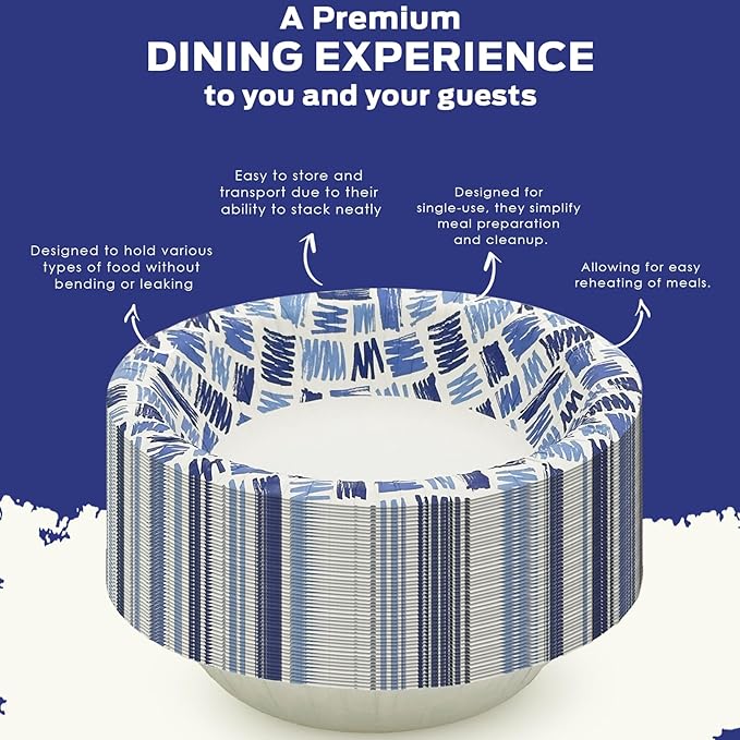 PAMI 20oz Heavy Duty Blue Paper Bowls for Soup, 200 Pack Disposable Microwave-Safe, Oil, Water & Cut Resistant