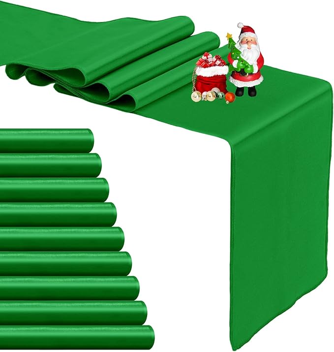10-Pack Emerald Green Satin Table Runner 12 x 108 Inch Long Bright and Smooth Silk Fabric Table Runner for Wedding Banquet Birthday Party Decoration