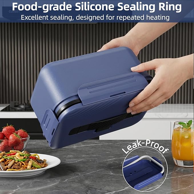 Vingud Cordless Electric Lunch Box for Adults, 1.8L Rechargeable Heated Lunch Box Food Warmer, Portable Self Heating Lunchbox for Mens/Office/Car/Travel, Lonchera El챕ctrica Port찼til Battery Powered