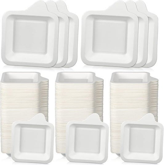 Remerry 600 Pcs Small 4 Inch Paper Plates Bulk Disposable Plates Paper White Square Dessert Cake Party Snack Sugarcane Bagasse Fiber Wedding Birthday Dinner Graduation Pet Feeding (4.45 x 5.24 Inch)