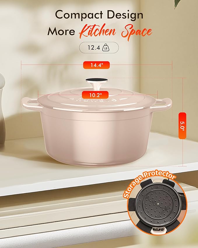 Nuwave 6QT Healthy Enameled Cast Iron Dutch Oven Pot with Lid, Heavy Duty 7-Layer Enamel, Enhanced Rust Protection, Dual Handles, Oven Safe to 500째F for Sourdough Bread Baking, Braise, Stew, Roast