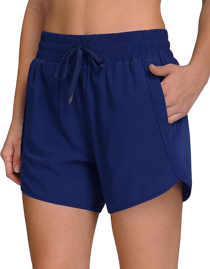 Women's 5" Running Shorts Quick Dry Sporty Athletic Gym Workout Shorts with Zipper Pockets Liner