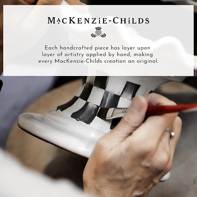 MACKENZIE-CHILDS Enamel Mug, Cute Enamelware Coffee and Tea Mug, Unique Drinkware, 16 Ounces, Black-and-White Courtly Check, Set of 4