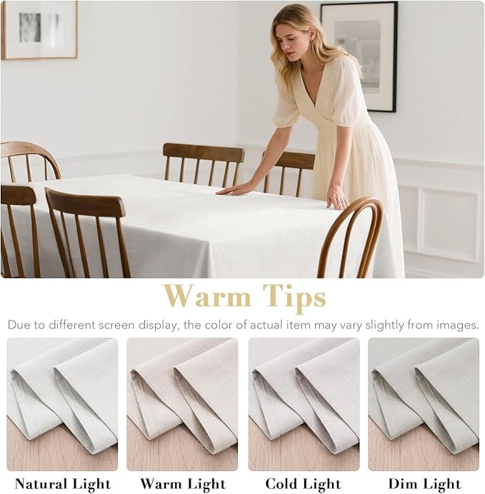 H.VERSAILTEX Linen Table Cloths Rectangle 60 x 104 Inch Premium Tablecloth Spill-Proof Waterproof Table Cover for Dining Buffet Feature Extra Soft and Thick Fabric Wrinkle Free, White