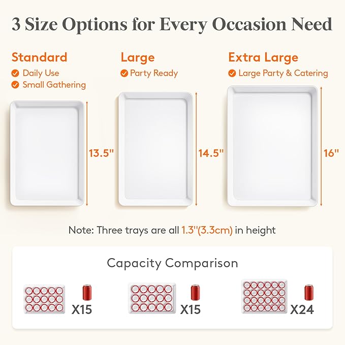 Lifewit 4 Pcs Plastic Serving Trays for Party, 15" x 10" White Trays for Serving Food, Reusable Large Platters for Buffet, Appetizer, Fruit, Dessert, Veggie, New Year Party Supplies, Rectangle
