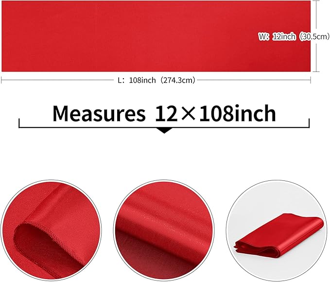 4-Pack Red Satin Table Runner 12 x 108 Inch Long Bright and Smooth Silk Fabric Table Runner for Wedding Banquet Birthday Party Decoration