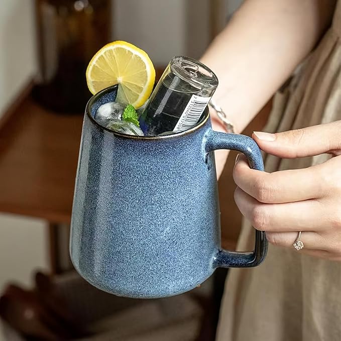 Extra Large Tall Coffee Mugs with Handle - Set of 2, 24 oz Ceramic, Dishwasher & Microwave Safe, Blue and Green