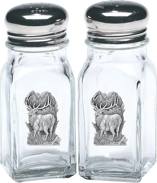 Heritage Pewter Elk Salt and Pepper Shaker Set of 2 Bottles | Expertly Crafted Pewter Glass