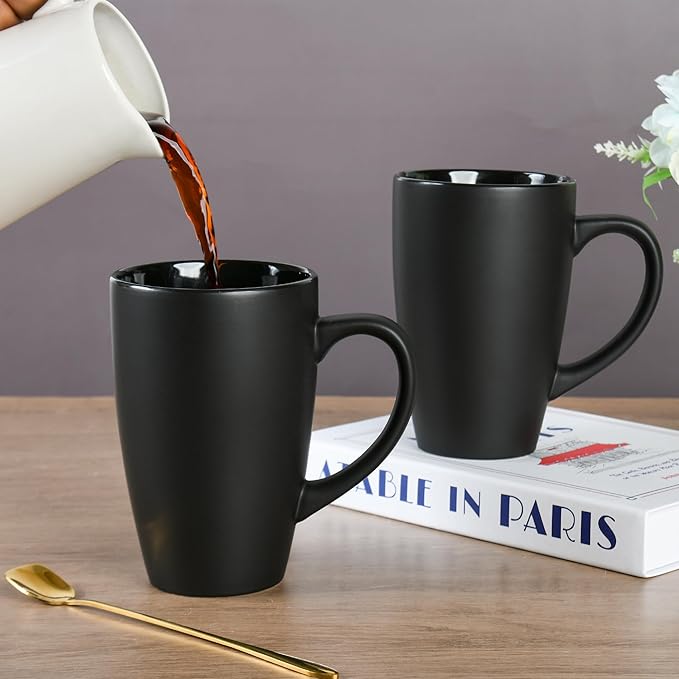 20oz Extra Large Ceramic Tall Coffee Mugs Set for Coffee Tea Hot Cocoa set of 4 Dishwasher & Microwave Safe (Matte black)