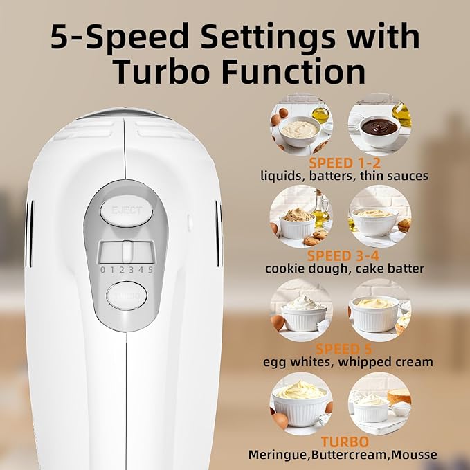 Stand Mixer Hand Mixer Electric Kitchen - 3.2 QT Auto-Rotating Bowl & Beater Small Standing Mixer, 5-Speed Tilt-Head Household Mixer with Beaters& Dough Hooks for Baking, White