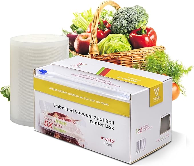 8" x 150' Vacuum Sealer Bags for Food Saver, with Cutter Dispenser, Commercial Grade Vacuum Sealer Rolls for Custom Sizing, BPA-Free, Ideal for Sous Vide Cooking, Meal Prep and Storage