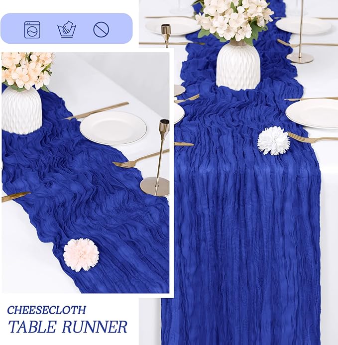 RealBox 6 Pack Royal Blue Cheesecloth Table Runner 17x108 Inch Semi Sheer Boho Gauze Cheese Cloth Fabric Table Runners Table Decor for Wedding Party Baby Shower Birthday Home Decor Garden Farmhouse