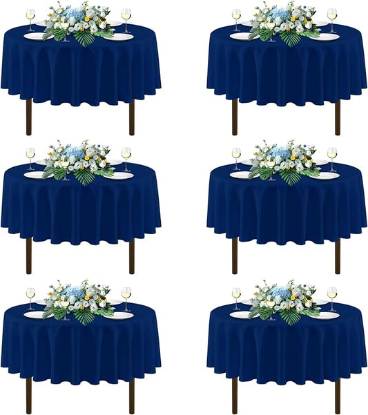 sancua Navy Blue Round Tablecloths 70 Inch, 6 Pack - Circle Fabric Cloth Table Cloths for Wedding Party Banquet Birthday, Washable Polyester Table Cover (Fit 20-58 Inch Tables)