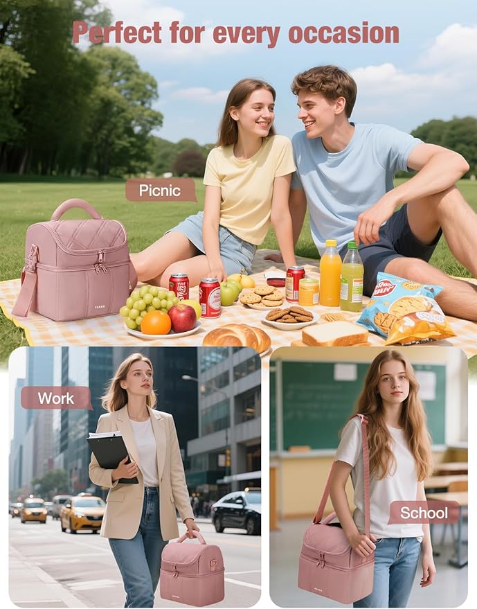 Vuudh Insulated Lunch Bags for Women, Quilted Lunch Box, Lightweight Puffy Padded Waterproof Lunch Tote, Reusable Lunch Cooler bag for Work Picnic Travel