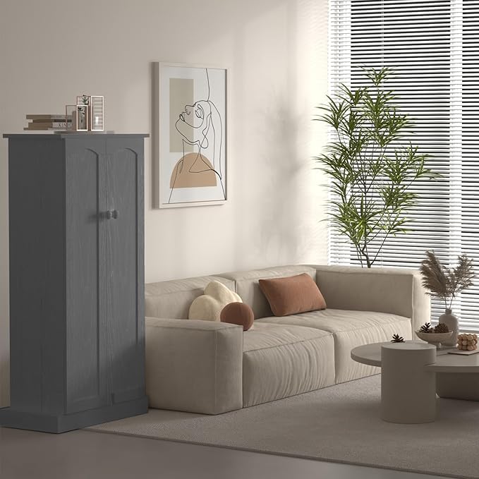 50" LED Kitchen Pantry Cabinet Grey Storage Cabinet Food Pantry with Doors and Adjustable Shelves Freestanding Buffet Cupboards Sideboard for Kitchen Living Room and Dinning Room