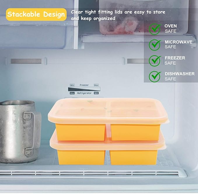 Bangp 1-Cup Silicone Freezing Trays with Lid,2 Pack,Easy-Release Silicone Freezer Molds for Soup Ice Cubes,Soup Freezer Molds,Freeze & Store Broth,Sauce,Leftovers - Makes 8 Perfect 1 Cup Portions