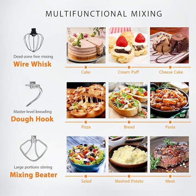 VIVOHOME 3-in-1 Stand Mixer, 6 Quart Electric Tilt-Head Kitchen Mixer with Bowl, Multifunctional Food Mixer with Meat Grinder and Blender Attachments, Dough Hook, Beater, and Whisk, Red
