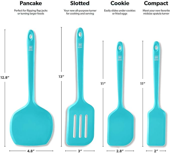 New DI ORO Silicone Turner Spatula Set - Kitchen Spatulas for Nonstick Cookware - Cooking Utensils for Flipping Eggs & Pancakes - 600째F Heat-Resistant BPA Free Turners - Dishwasher Safe (4pc, Teal)