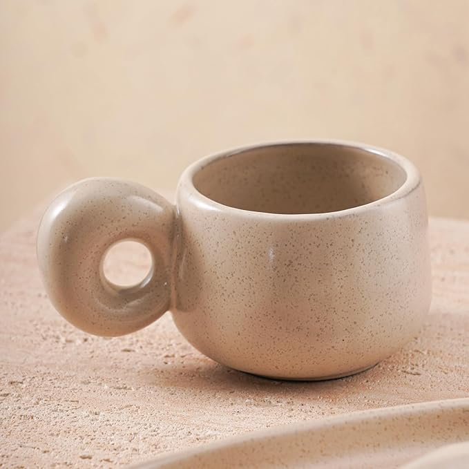 Uaral Ceramic Coffee Mugs Set,Cups Set with Saucer and Spoon for Coffee/Tea Break,Latte Breakfast.10oz Coffee Mug,8inch Ceramic Serving Tray and Spoon.3 Piece,Matte Cream