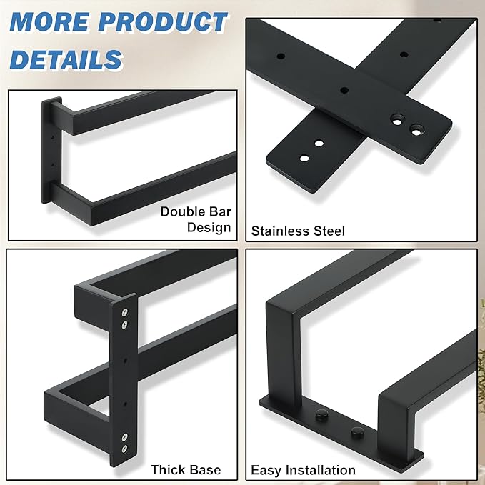 Alise Double Towel Bar, Matte Black Towel Racks for Bathroom Wall Mounted, Stainless Steel Bathroom Towel Holder, Modern Space Saving Towel Rod, 16"
