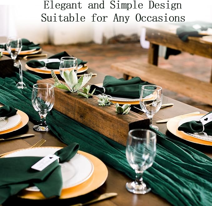 8 Pack Emerald Green Cheesecloth Table Runner 20 x 120 inch Gauze Table Runners 10 FT Long,Semi Sheer Boho Cheese Cloth Fabric Table Runner Bulk for Wedding,Party,Baby Shower,Bridal Shower Decoration