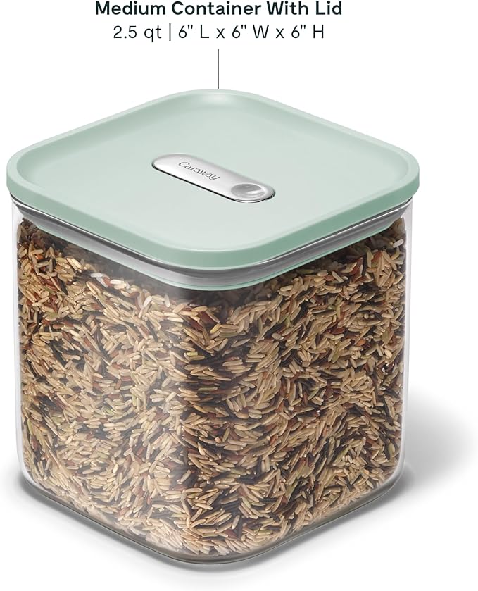 Caraway 2.5qt Glass Airtight Food Storage Container with Lid ??Non-Toxic, BPA-Free Kitchen Storage Container ??Stackable, Space-Saving Airtight Container for Dry Goods and More - Mist