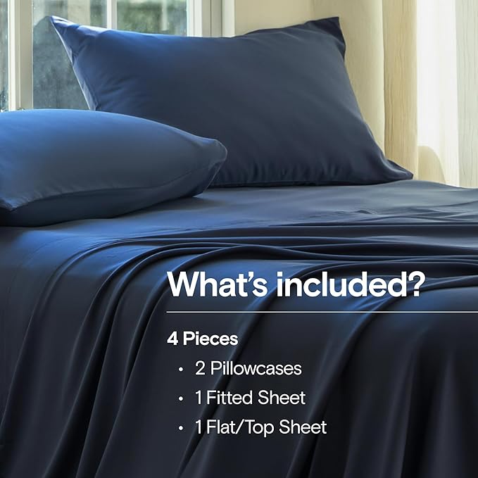 DOZ Sheet Set, 100% Viscose derived from Bamboo, Organically Grown, Buttery Soft, Cooling Sheets, High GSM, Deep Pockets - 4 Piece - 2 Pillowcases 1 Fitted 1 Top Sheet (Sapphire, Cal King)