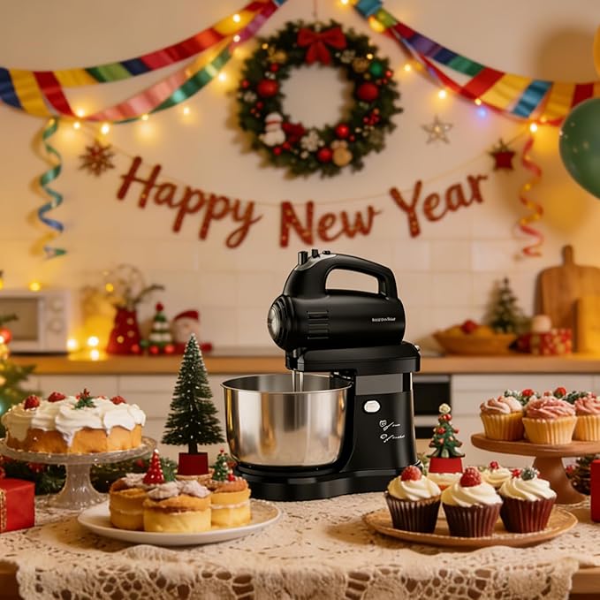 Stand Mixer Hand Mixer Electric Kitchen - 3.2 QT Auto-Rotating Bowl & Beater Small Standing Mixer, 5-Speed Tilt-Head Household Mixer with Beaters& Dough Hooks for Baking, Black