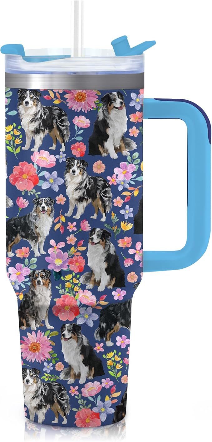 Yogusut Bernese Mountain Gifts for Women, 40oz Stainless Steel Insulated Tumbler Travel Mug Cup with Handle Straw, Gifts for Dog Mom Dog Lover