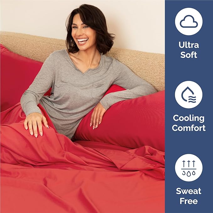 King 6 Piece Sheet Set - Cooling and Breathable Bed Sheets - Hotel Luxury Bed Sheets for Women, Men, Kids & Teens - Comfy Bedding with Deep Pockets & Easy Fit - Soft and Wrinkle Free - King Red Sheets