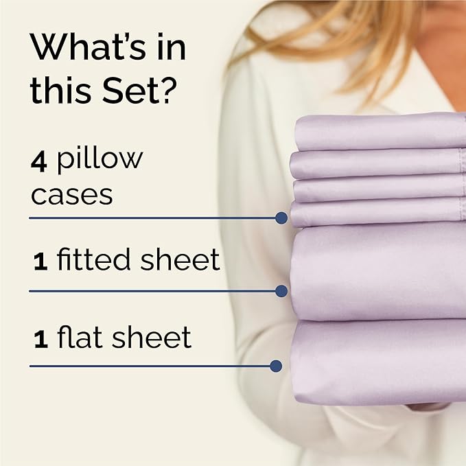 King 6 Piece Sheet Set - Cooling & Breathable Bed Sheets - Hotel Luxury Bed Sheets for Women, Men, Kids & Teens - Bedding w/Deep Pockets & Easy Fit - Soft & Wrinkle Free - King Light Lavender Sheets