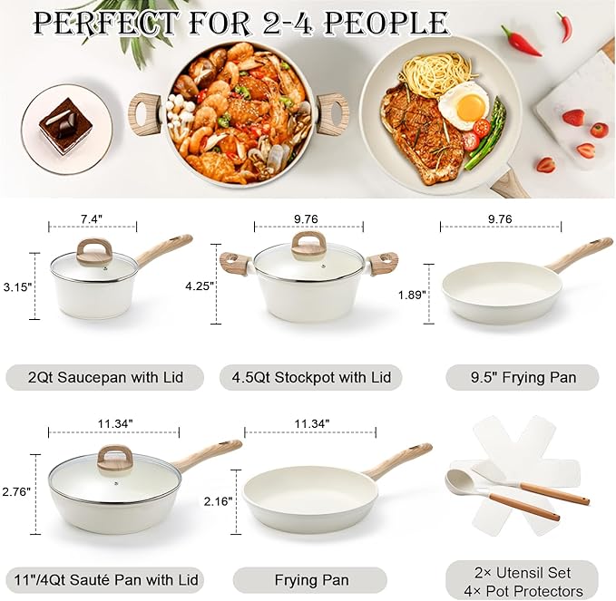 14 Pcs Pots and Pans Set, Nonstick Cookware Sets, Granite Induction Cookware Non Stick Cooking Set with Frying Pans, Saucepans, Saute Pan, Extra Large Casserole, PFAS PTFE PFOA PFOS Free