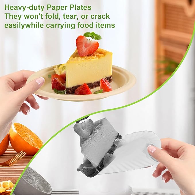 6 Inch Compostable Paper Plates - 150 Counts, Heavy-Duty Disposable Eco-Friendly Sugarcane Plates