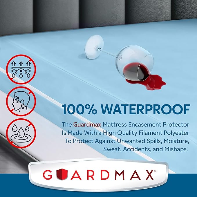 Guardmax Jersey Knitted Cot Size Zippered Mattress Encasement - Waterproof & Bed Bug Proof Mattress Protector - Comfortable, Soft, and Noiseless Zippered Bedding - Dust Mite Proof (33 x 75 x 10)