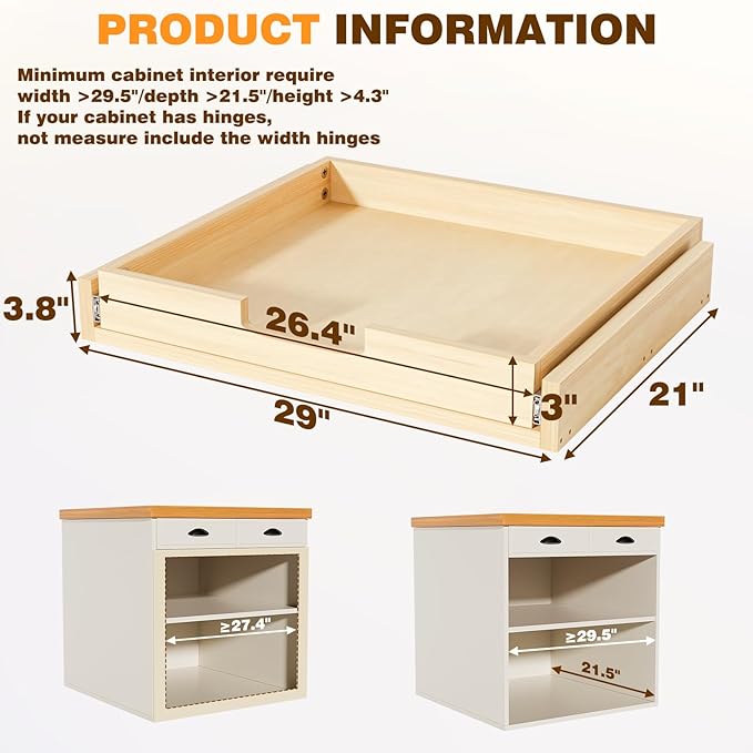 Pullout Cabinet Organizer, 29''W횞21''D횞3''H Slide Out Shelves for Kitchen Cabinets, Pull out Drawers for Kitchen Cabinets, Pantry, Bathroom, & Storage Organization