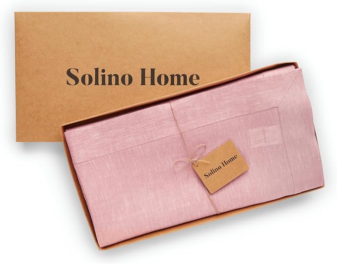Solino Home Linen Tablecloth 60 x 156 Inch - 100% Pure Linen Bubblegum Pink Table Cloth for Rectangle Tables - Athena, Machine Washable Tablecloth for Christmas