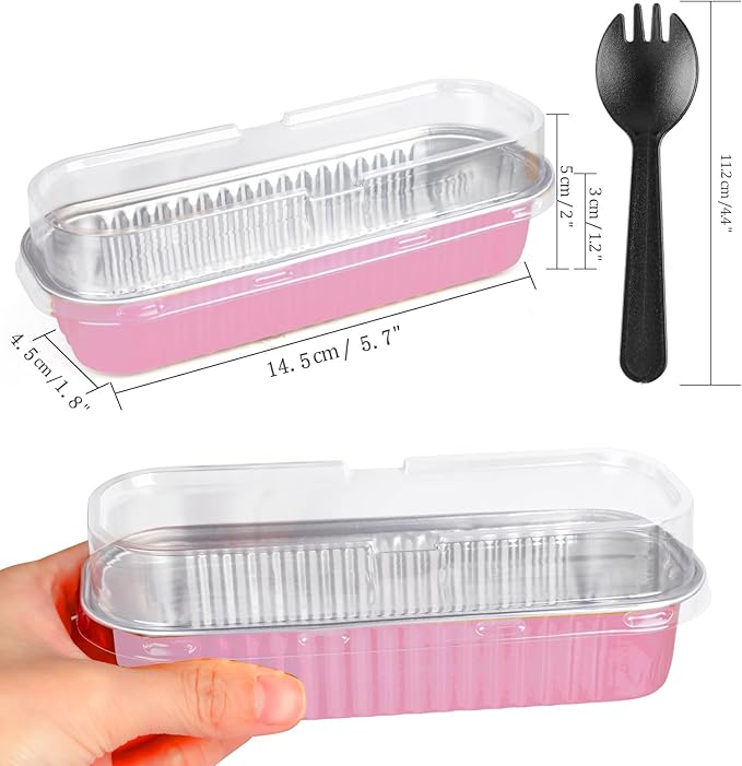 20PCS Rectangle Mini Loaf Pans With Lids,Mini Cake Pans with Lids,Disposable Ramekins Baking Cups Muffin Tins Cupcake Cups for Wedding Birthday Party,6.8oz（Pink）