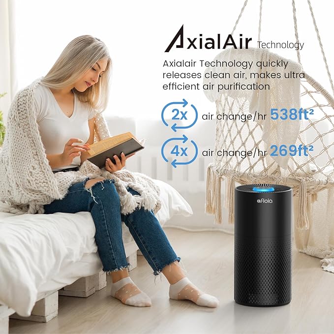 Afloia Air Purifiers for Home Large Room Up to 1076 Ft짼, 3-Stage Filter Air Purifiers for Bedroom 22 dB, Air Purifiers for Pets Dust Dander Mold Pollen Odor Smoke, Kilo Black, 7 Colors Light