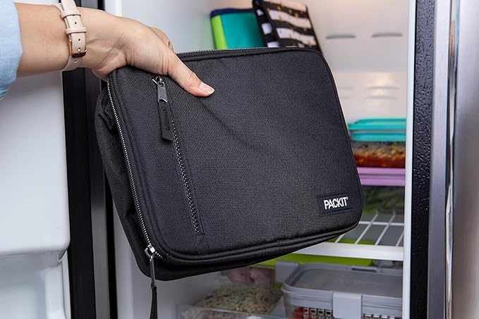 PackIt Freezable Classic Lunch Box, Black, Built with EcoFreeze짰 Technology, Collapsible, Reusable, Zip Closure With Zip Front Pocket and Buckle Handle, Designed for Fresh Lunches